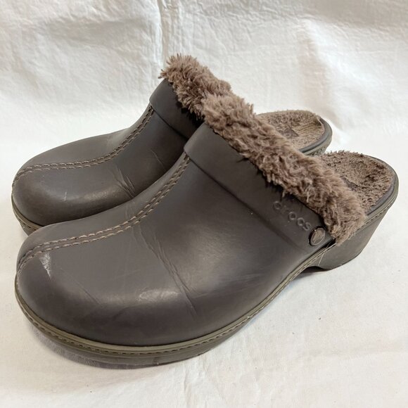 Crocs Cobbler Eva Lined Clog Mule womens 9 brown furry lining block high heel - Picture 3 of 15